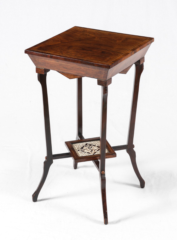 Appraisal: BANDED MAHOGANY DUTCH SIDE TABLE Square banded mahogany top string