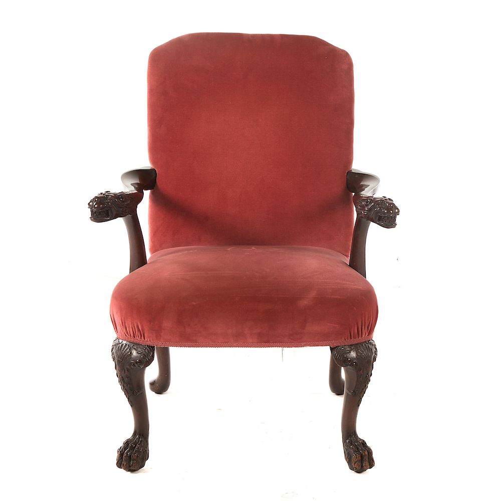 Appraisal: Irish George II Style Carved Mahogany Armchair th century flat