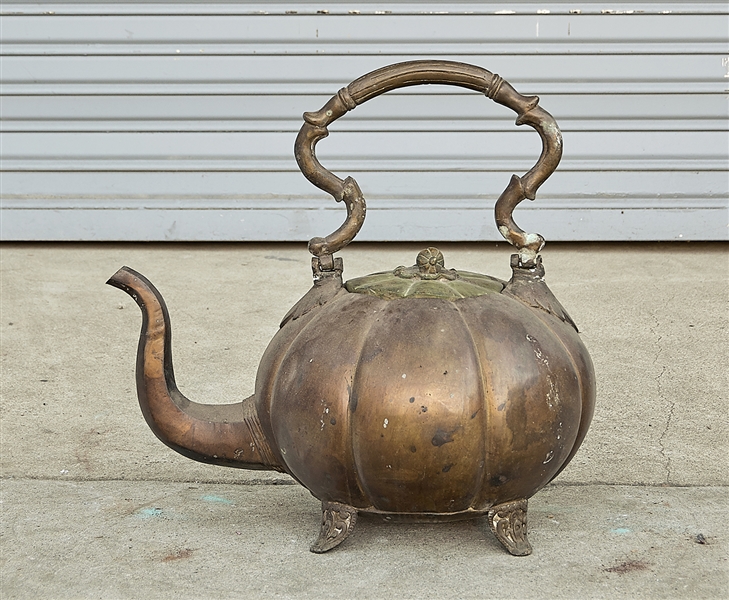 Appraisal: Large Chinese bronze covered teapot pumpkin form with handle x