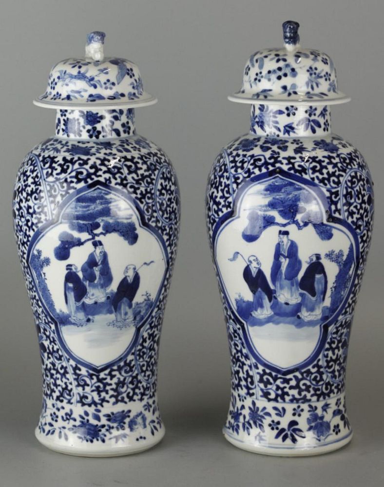 Appraisal: pair of Chinese porcelain cover vases possibly th c pair