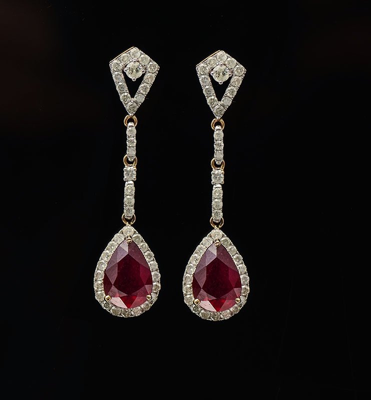 Appraisal: K CT RUBY DIAMOND DROP EARRINGS K yellow gold earrings