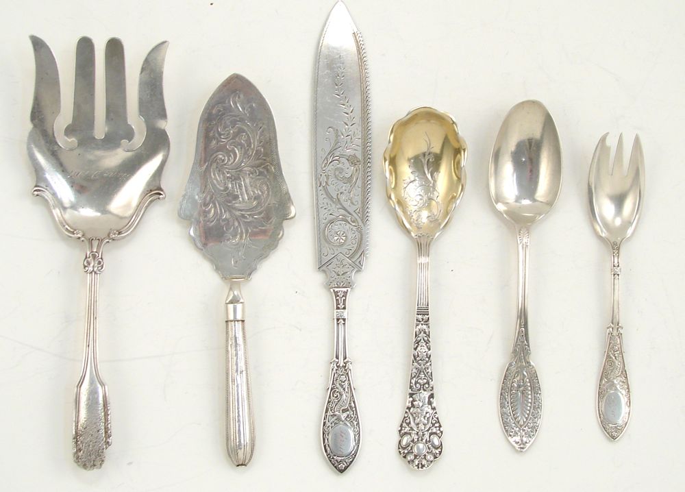 Appraisal: SIX STERLING SILVER SERVING PIECES th CenturyBy various makers Cake