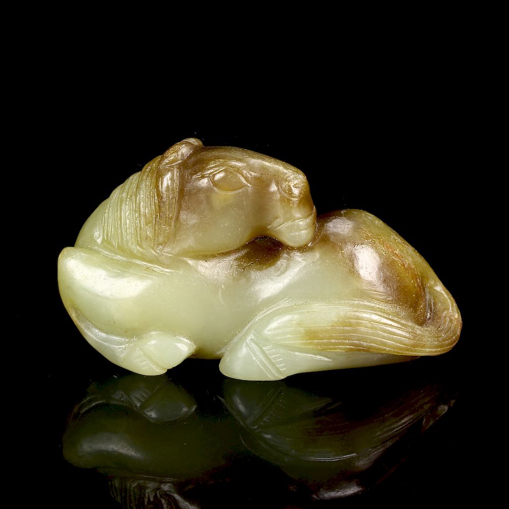 Appraisal: Celadon and Russet Jade Horse Skillfully worked through the russet