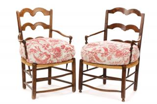 Appraisal: Pair French Provincial Oak Ladderback Chairs French early to mid