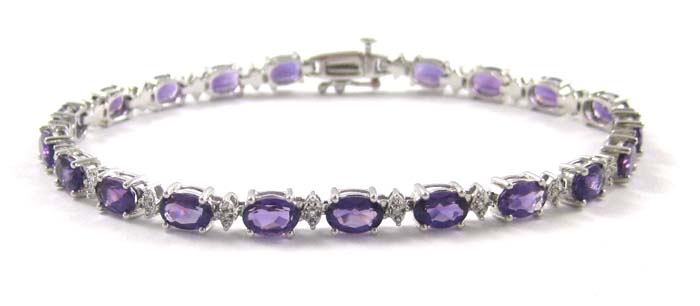 Appraisal: AMETHYST DIAMOND AND TEN KARAT WHITE GOLD BRACELET - inches