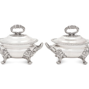 Appraisal: A Pair of Victorian Silver-Plate Sauce Tureens Circa the covers