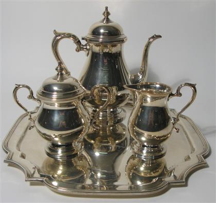 Appraisal: Sterling silver three piece tea set with tray th century