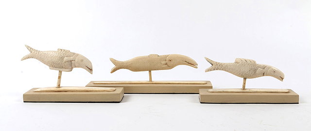 Appraisal: A GROUP OF THREE WHALERS CARVED BONE MODELS of whales