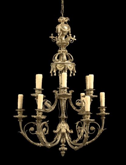 Appraisal: Elegant Napoleon III Gilded Brass Tiered Twelve-Light Chandelier third quarter