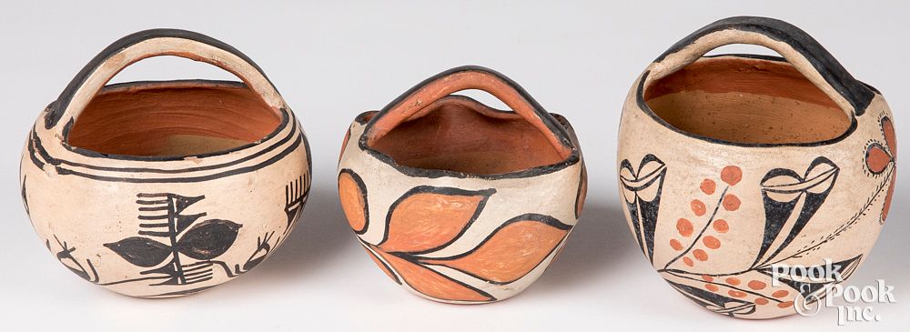 Appraisal: Three Native American Indian pottery baskets Three Native American Indian