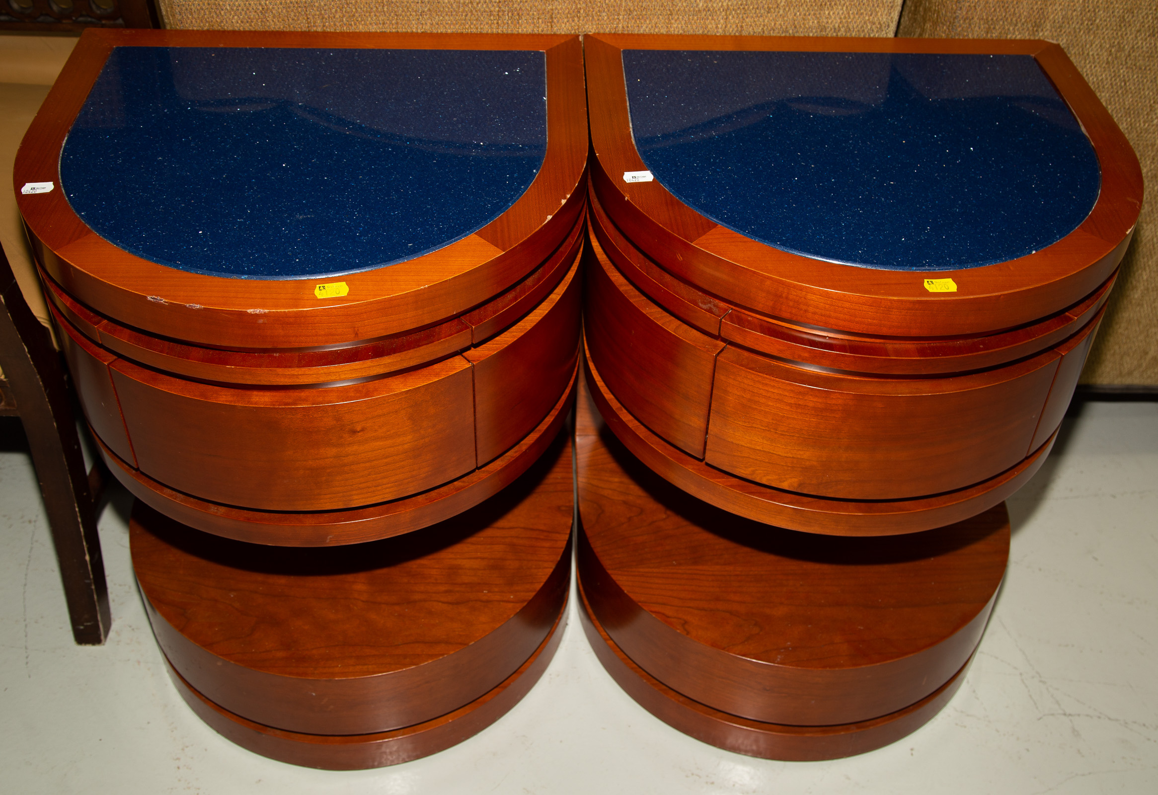 Appraisal: A PAIR OF ART DECO STYLE NIGHTSTANDS Modern cherry with