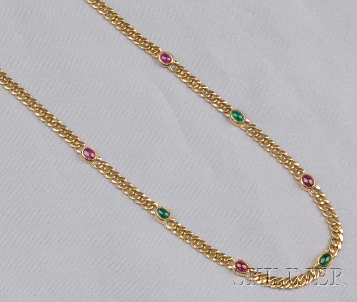 Appraisal: kt Gold Gem-set Necklace the curb link chain with bezel-set