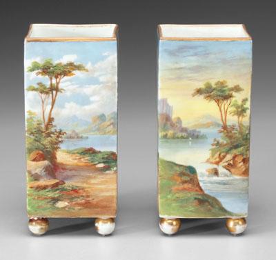 Appraisal: Pair painted porcelain vases each of square section with ball