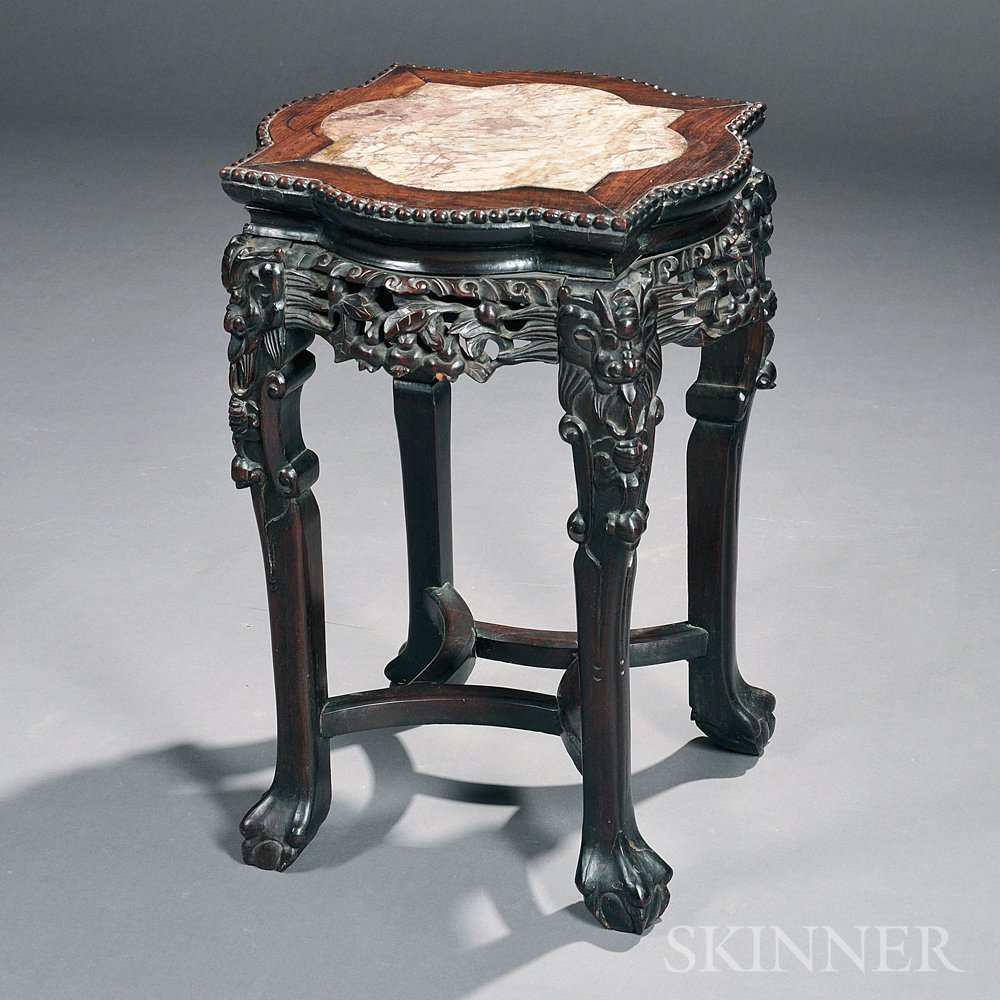 Appraisal: Marble-top Stand China late th early th century hardwood rose-colored