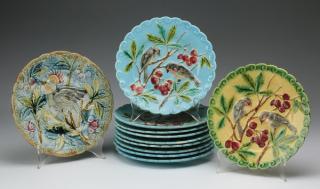 Appraisal: Sarreguemines majolica plates dia French majolica plates comprising Sarreguemines plates