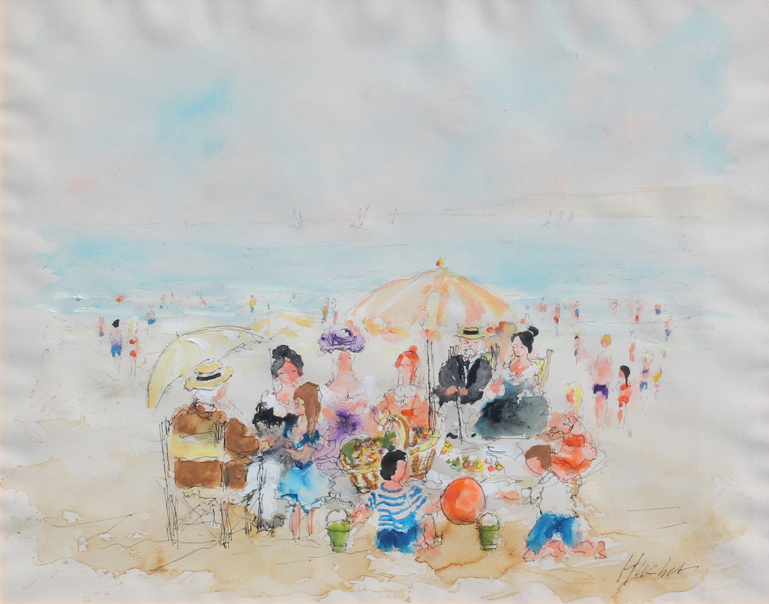 Appraisal: HUCHET Urbain French - ''Dimanche a la Plage'' sight size