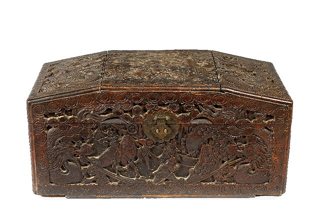 Appraisal: A carved Chinese cofferlate th Centurywith arched top carved with