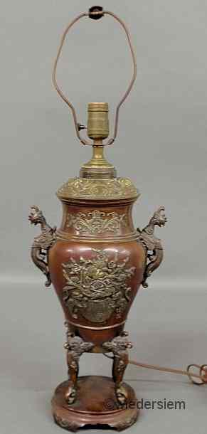 Appraisal: Asian bronze urn th c converted to a table lamp