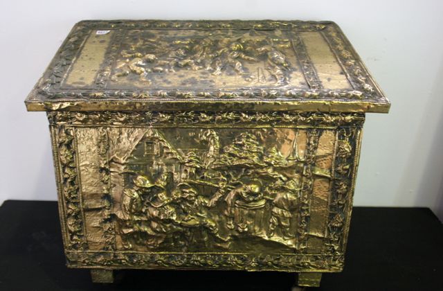 Appraisal: A brass repousse decorated and timber box