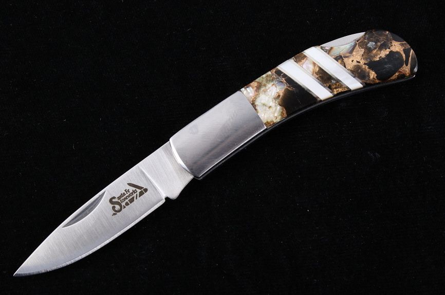 Appraisal: Rare Onyx Abalone MOP Bronze Custom Knife This is an