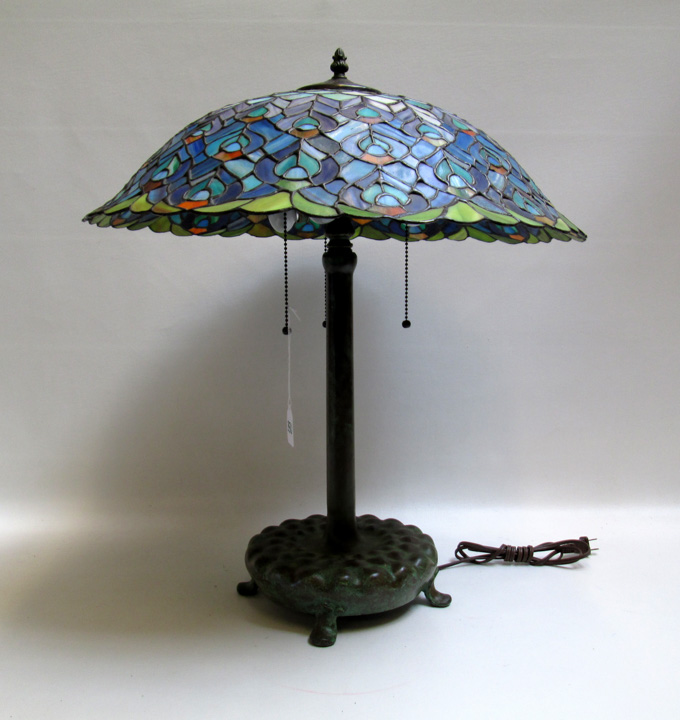 Appraisal: STAINED AND LEADED GLASS TABLE LAMP the diameter dome shape