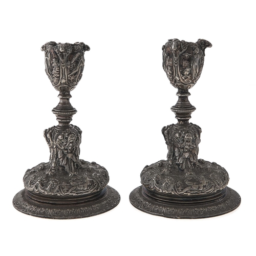 Appraisal: A pair of Victorian electrotype dwarf candlesticks in Mannerist style