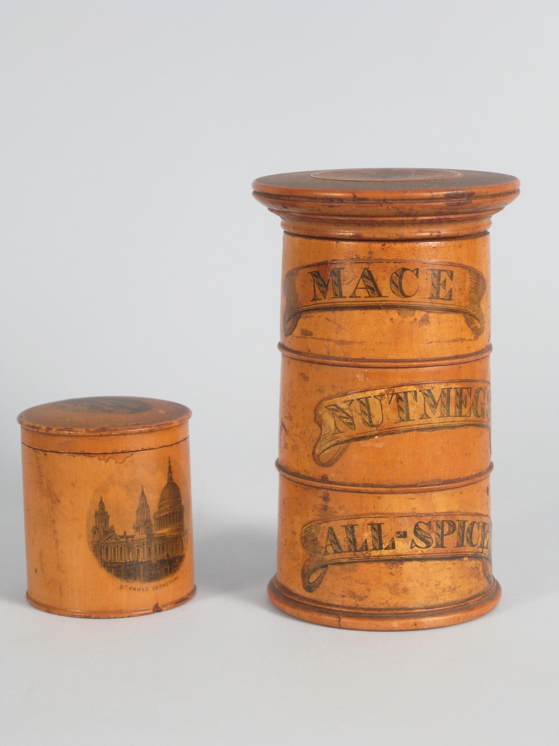 Appraisal: A th Century turned treen stackable Spice Container for 'Mace'