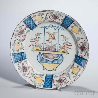 Appraisal: Large Polychrome Decorated Delft Charger England th century dia in