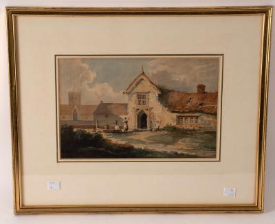 Appraisal: Attributed to Samuel Prout A Village House with figures by