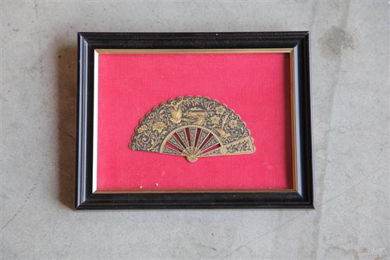 Appraisal: INTAGLIO CUT MINIATURE FAN Gold fan with floral and bird