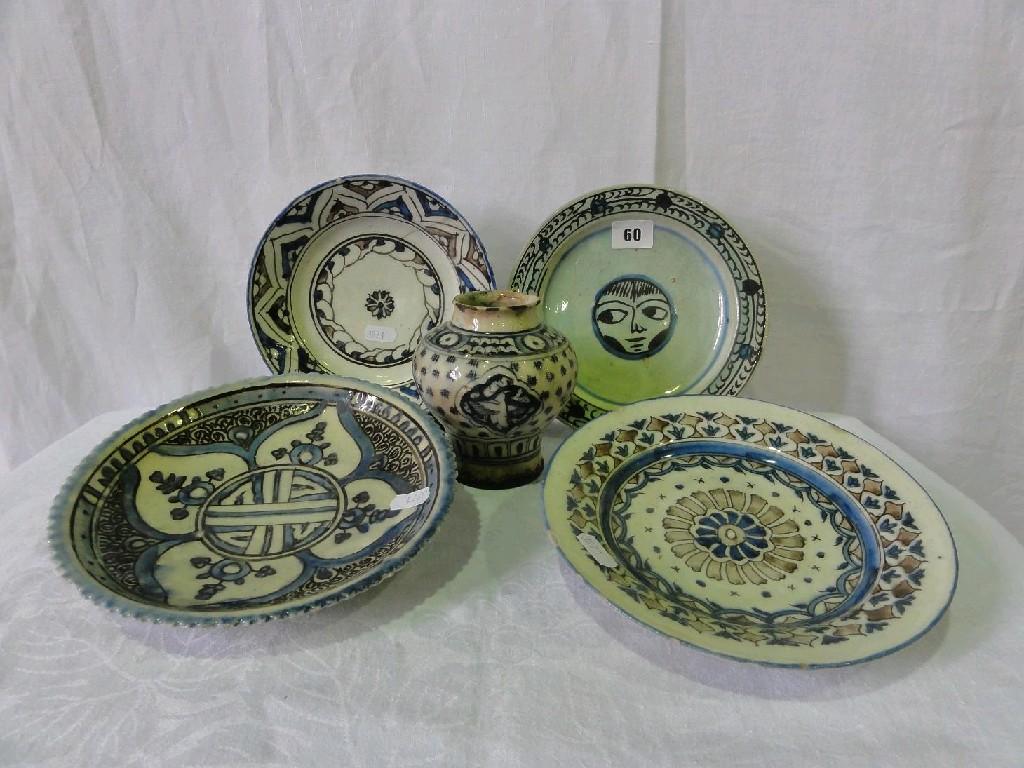 Appraisal: A collection of five Middle Eastern dishes with various painted