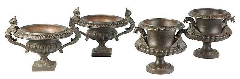 Appraisal: Two Pairs Cast Iron Garden Urns Continental late th early