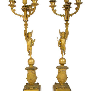 Appraisal: A Pair of Louis XVI Style Gilt Bronze Figural Candelabra