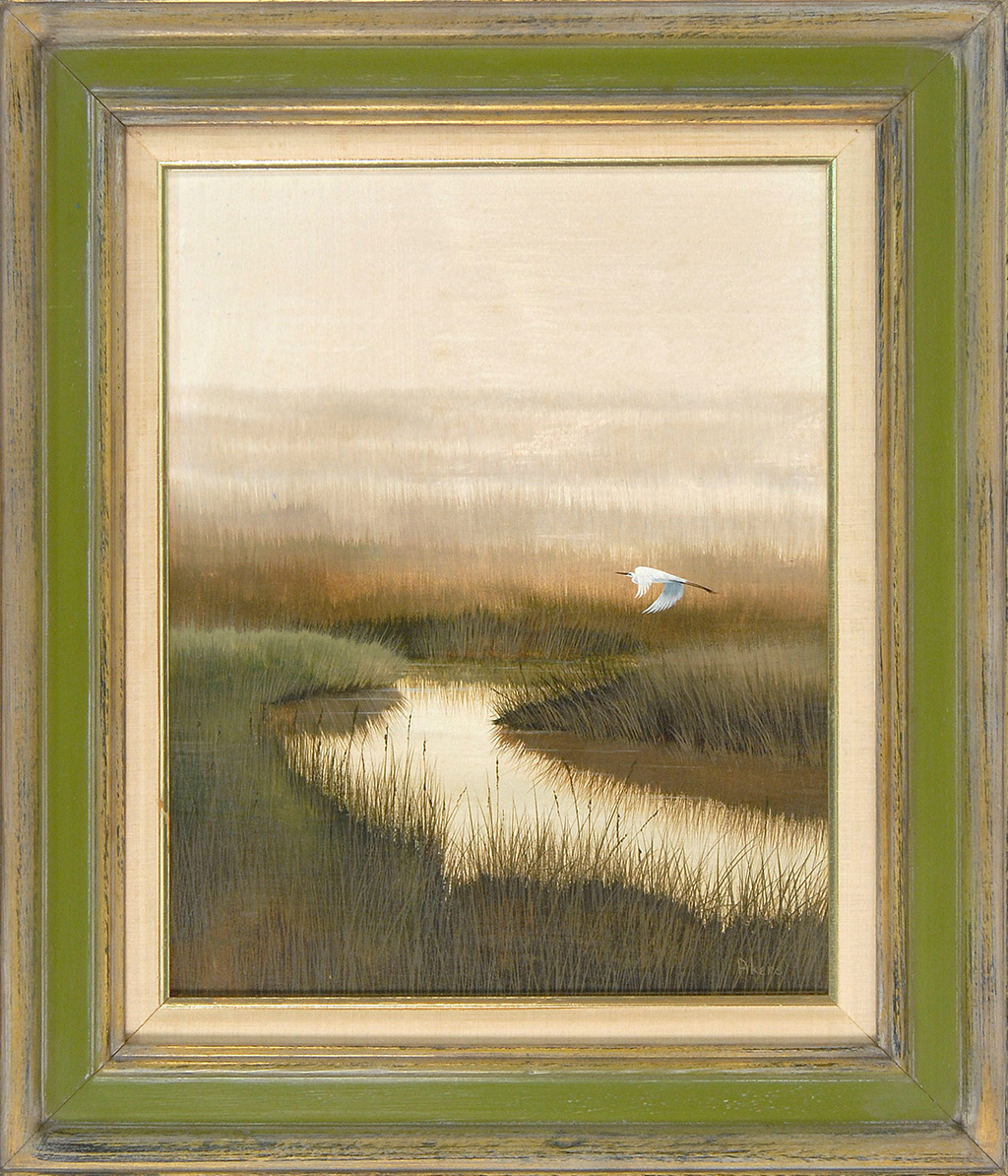 Appraisal: FRAMED PAINTING JOHN AKERS Louisiana d Egret flying over a