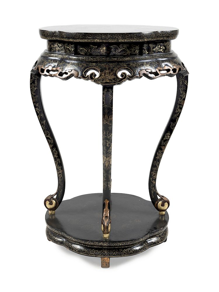 Appraisal: A Chinese Gilt Decorated Black Lacquered Side Stand Height x