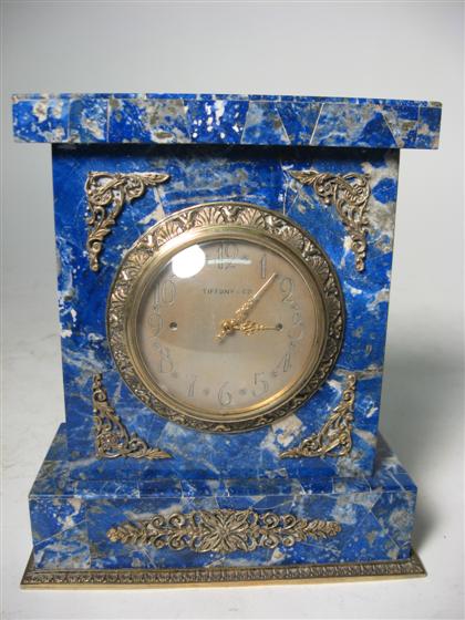 Appraisal: Lapis lazulis carved table clock Tiffany Co Rectangular shape with