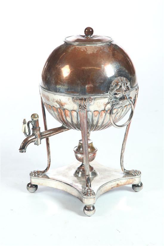 Appraisal: SILVER PLATE HOT WATER URN England th century silver over