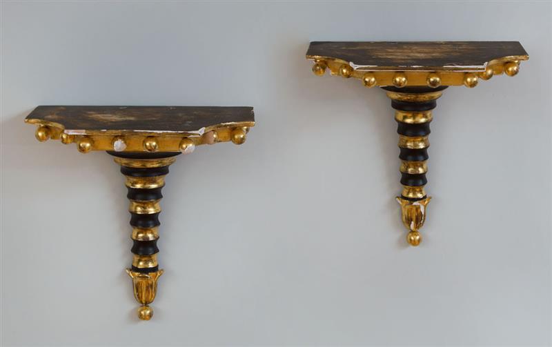 Appraisal: Pair of Painted and Parcel-Gilt Wall Brackets x x in