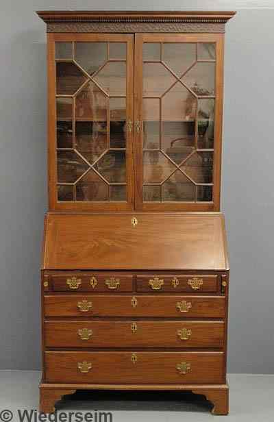 Appraisal: Chippendale mahogany two-piece secretary bookcase c with a dentil molded