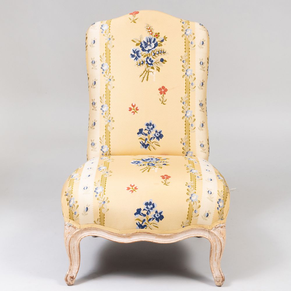 Appraisal: Louis XV Style Cream Painted Low Chaise Upholstered in floral