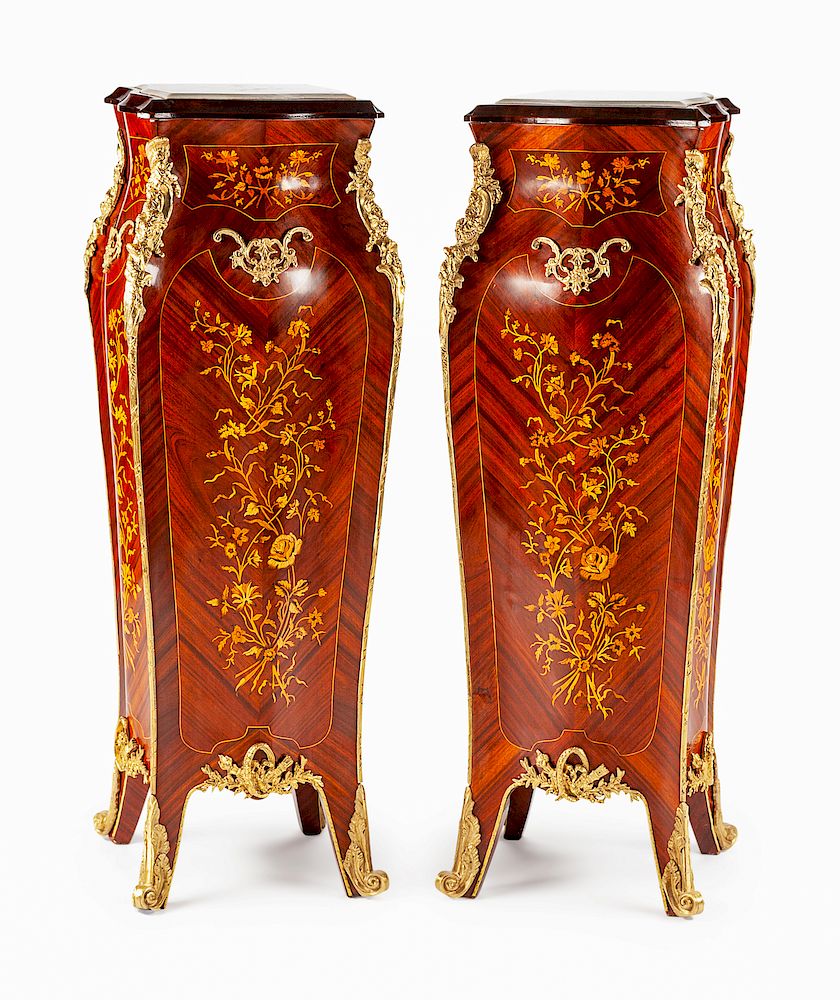 Appraisal: A Louis XV Style Gilt Metal Mounted Marquetry Pedestals A