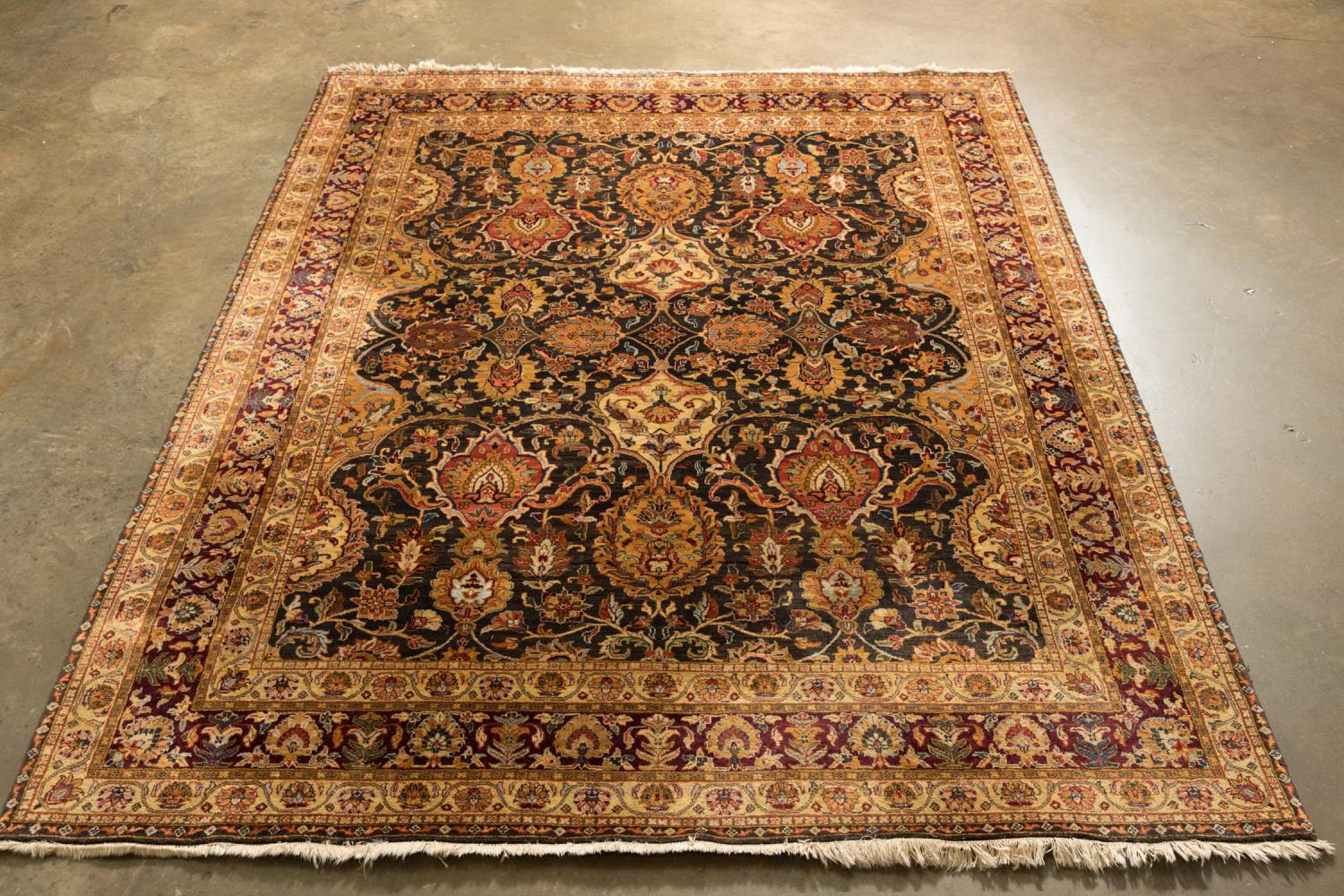 Appraisal: HAND KNOTTED WOOL PERSIAN TABRIZ RUG X Hand knotted wool