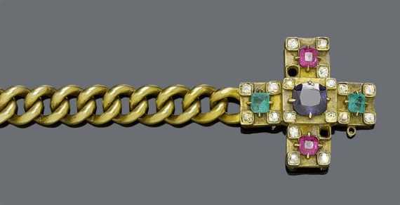 Appraisal: GEMSTONE DIAMOND AND GOLD BRACELET ca Yellow gold g Plain