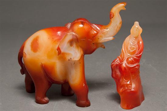 Appraisal: Chinese carved hardstone elephant figure and a similar Quan Yin