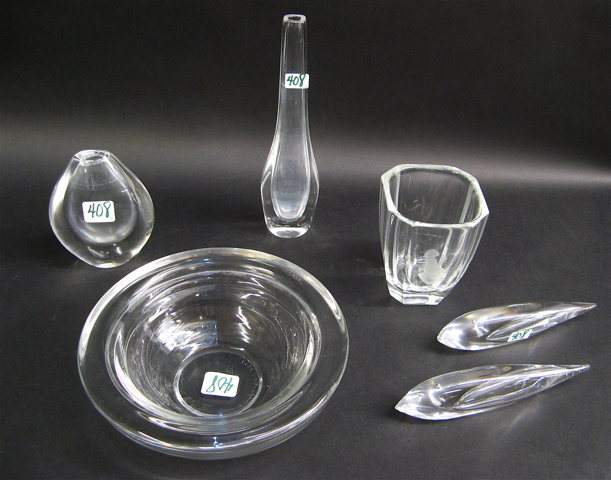 Appraisal: SIX PIECES CLEAR SWEDISH ART GLASS includes Orrefors items the