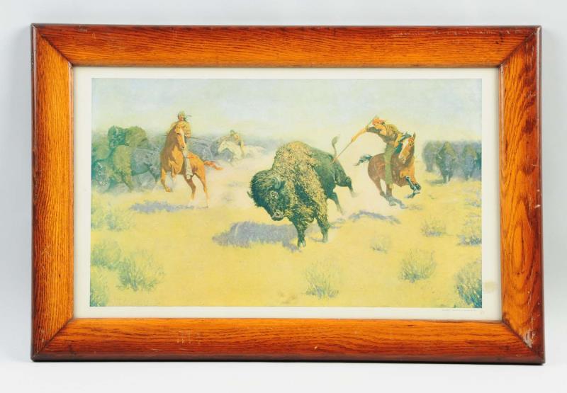 Appraisal: Print of Buffalo Hunt This print depicts Native Americans hunting