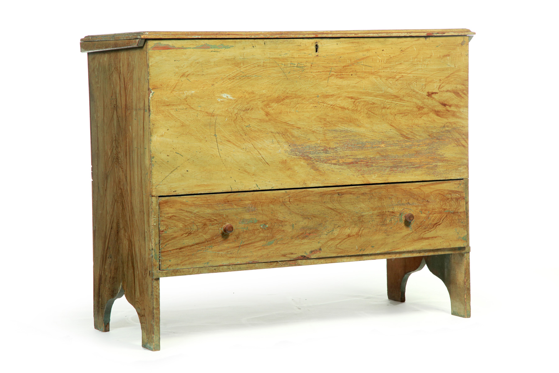 Appraisal: AMERICAN DECORATED MULE CHEST Mid th century pine Old grain