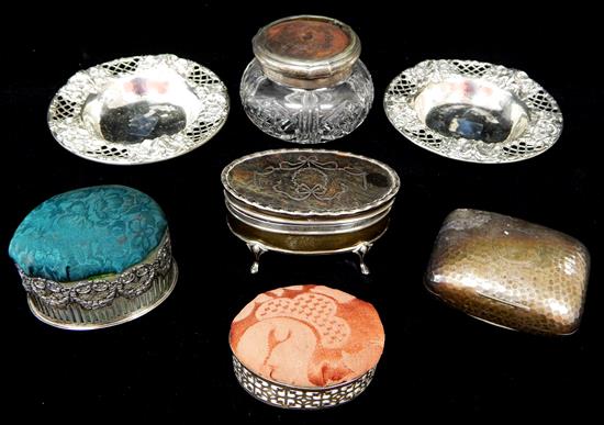 Appraisal: STERLING silver and tortoiseshell seven pieces hinged sewing box cover