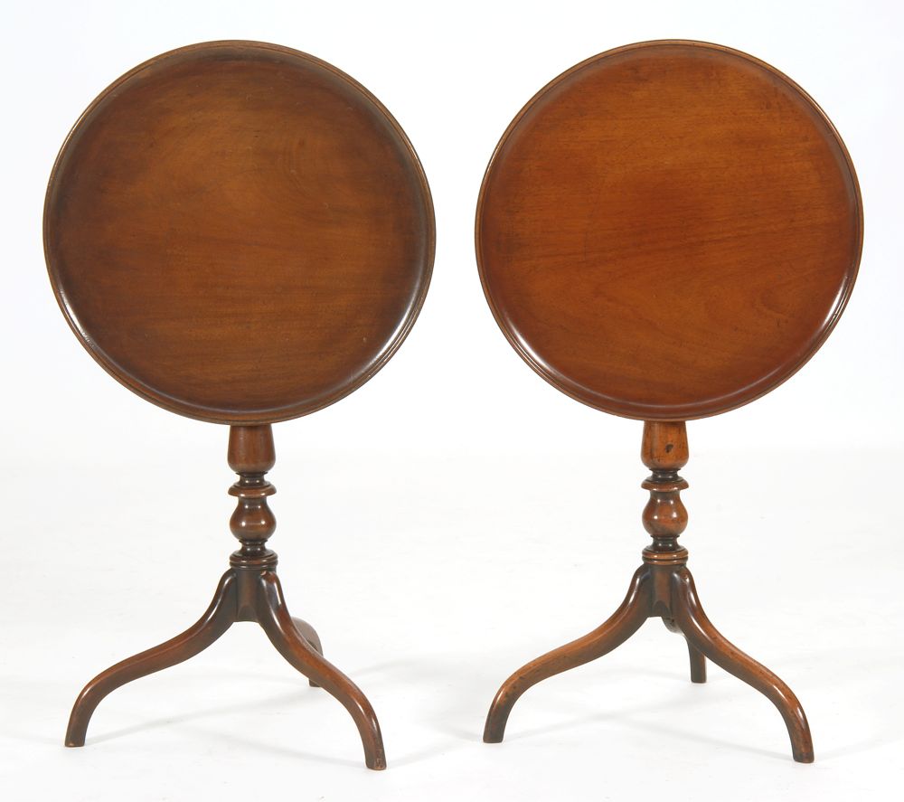 Appraisal: RARE PAIR OF ANTIQUE AMERICAN HEPPLEWHITE TILT-TOP STANDS Circa In