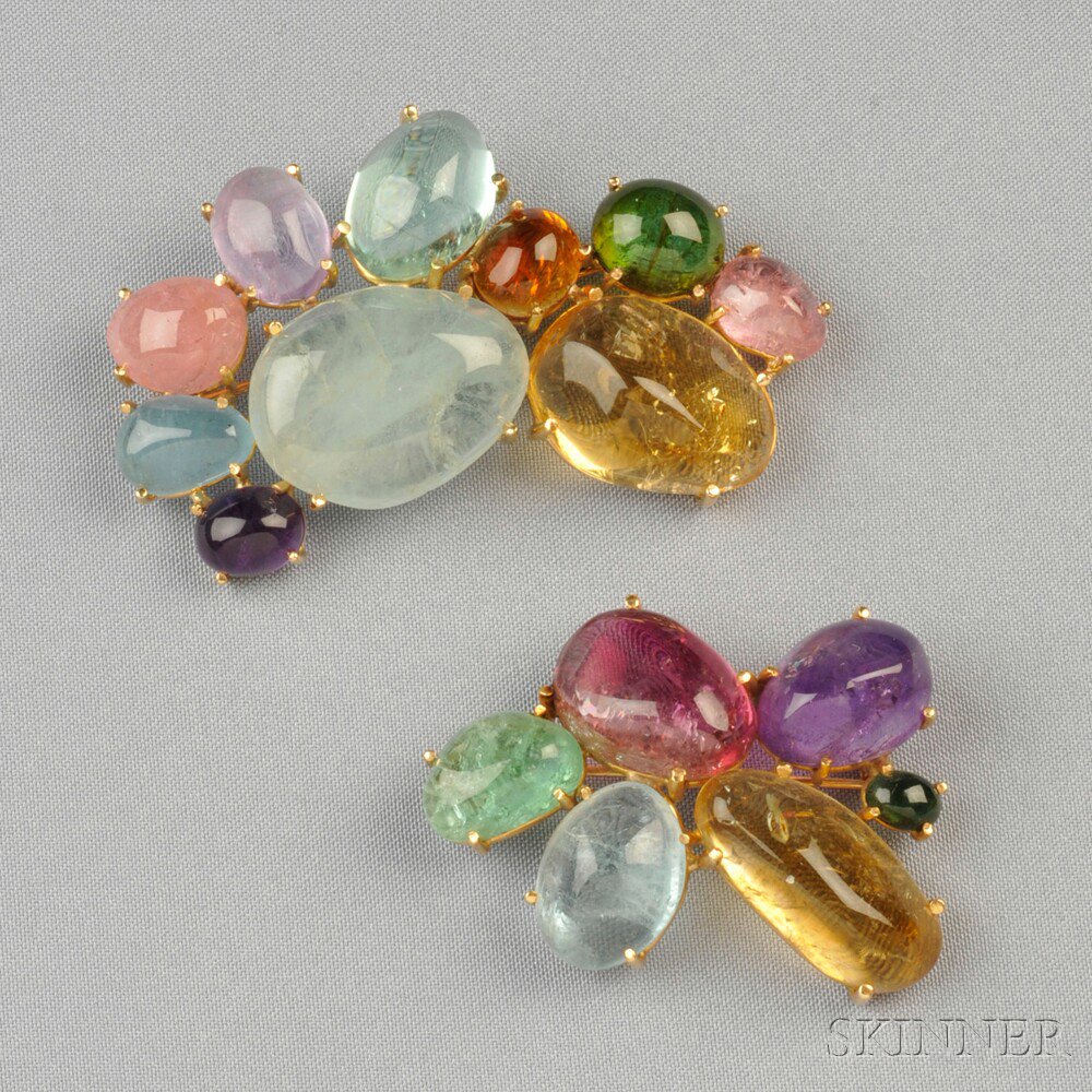 Appraisal: Two kt Gold Gem-set Brooches each set with various colored